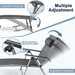 Costway Folding Aluminum Lounge Chair Patio Chaise Lounger W/ Adjustable Back & Pillow -Outsunny Garden Zone costway folding aluminum lounge chair patio chaise lounger w adjustable back pillow6085649678302 03c MP