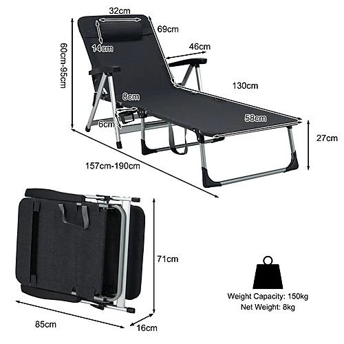 Costway Folding Chaise Lounger Outdoor Patio Reclining Lounge Chair W/ Cup Holder 2 Costway Folding Chaise Lounger Outdoor Patio Reclining Lounge Chair W/ Cup Holder - Image 2