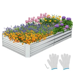 Costway Galvanized Raised Garden Bed Large Metal Planter Box For Vegetable Flower Herb