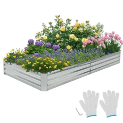 Costway Galvanized Raised Garden Bed Large Metal Planter Box W/ Open-Ended Base