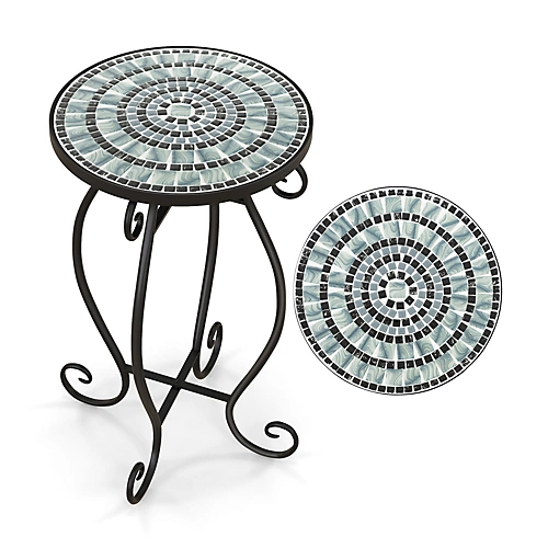 Costway Mosaic Outdoor Side Table Round End Table Weather Resistant Ceramic Tabletop 1 Costway Mosaic Outdoor Side Table Round End Table Weather Resistant Ceramic Tabletop