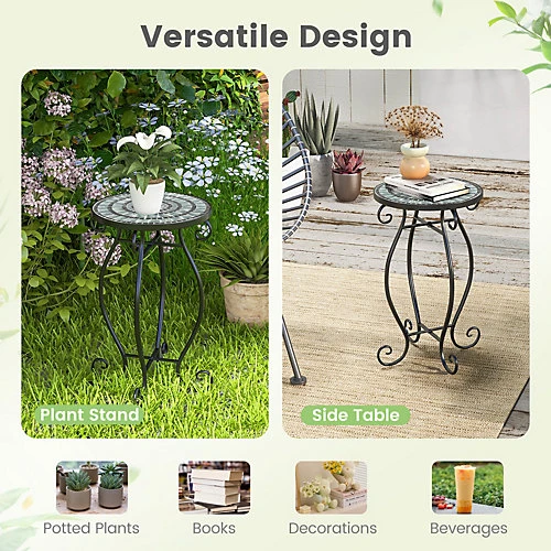 Costway Mosaic Outdoor Side Table Round End Table Weather Resistant Ceramic Tabletop 2 Costway Mosaic Outdoor Side Table Round End Table Weather Resistant Ceramic Tabletop - Image 2