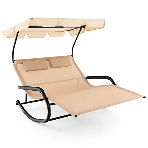 Costway Outdoor 2-Person Double Rocking Chaise Lounge W/ Canopy & Wheels Metal Frame 1 Costway Outdoor 2-Person Double Rocking Chaise Lounge W/ Canopy & Wheels Metal Frame