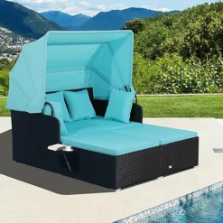 Costway Outdoor PE Wicker Daybed Patio Loveseat Sofa Set W/ Retractable Canopy -Outsunny Garden Zone costway outdoor pe wicker daybed patio loveseat sofa set w retractable canopy9984709891408 03c MP