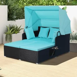 Costway Outdoor PE Wicker Daybed Patio Loveseat Sofa Set W/ Retractable Canopy -Outsunny Garden Zone costway outdoor pe wicker daybed patio loveseat sofa set w retractable canopy9984709891408 04c MP