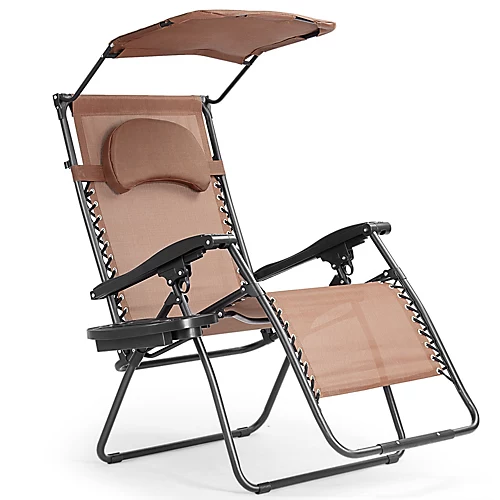 Costway Oversized Folding Zero Gravity Recliner Mesh Chaise Lounger W/ Canopy Shade 1 Costway Oversized Folding Zero Gravity Recliner Mesh Chaise Lounger W/ Canopy Shade