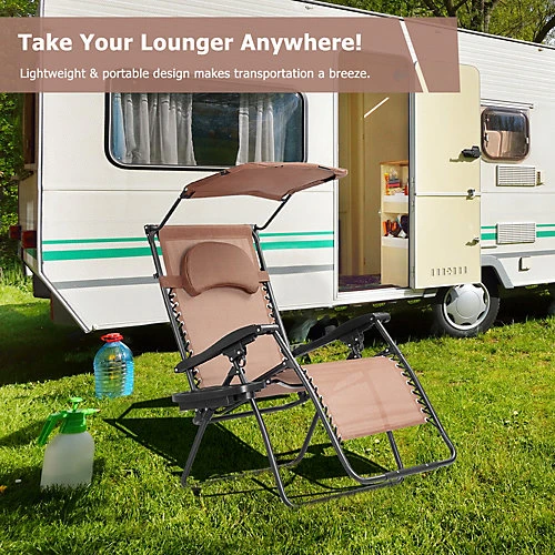 Costway Oversized Folding Zero Gravity Recliner Mesh Chaise Lounger W/ Canopy Shade 4 Costway Oversized Folding Zero Gravity Recliner Mesh Chaise Lounger W/ Canopy Shade - Image 4