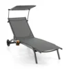 Costway Patio Chaise Lounge Chair W/6-Level Canopy & Wheels Heavy-Duty