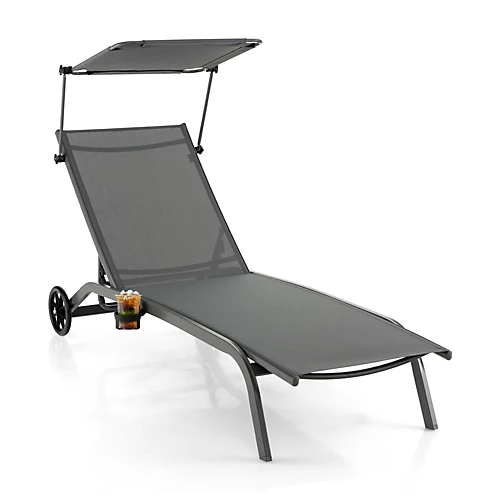 Costway Patio Chaise Lounge Chair W/6-Level Canopy & Wheels Heavy-Duty 1 Costway Patio Chaise Lounge Chair W/6-Level Canopy & Wheels Heavy-Duty