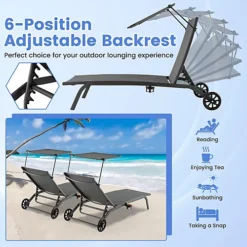 Costway Patio Chaise Lounge Chair W/6-Level Canopy & Wheels Heavy-Duty 7 Costway Patio Chaise Lounge Chair W/6-Level Canopy & Wheels Heavy-Duty -Outsunny Garden Zone costway patio chaise lounge chair w 6 level canopy wheels heavy duty6085649253424 04c MP