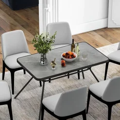 Costway Patio Rectangle Dining Table Outdoor Table W/ Umbrella Hole Marble-Like Tabletop -Outsunny Garden Zone costway patio rectangle dining table outdoor table w umbrella hole marble like tabletop6085650705158 03c MP