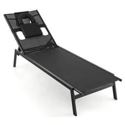 Costway Patio Tanning Lounge Chair Outdoor 5-Position Reclining Chair W/ Face Hole