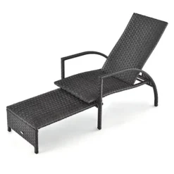 Costway Patio Wicker Recliner Outdoor Adjustable Rattan Lounge Chair W/ Ottoman