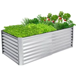 Costway Raised Garden Bed Outdoor Rectangular Metal Planter Box W/ Open Bottom