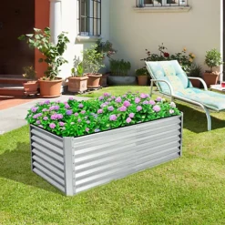 Costway Raised Garden Bed Outdoor Rectangular Metal Planter Box W/ Open Bottom -Outsunny Garden Zone costway raised garden bed outdoor rectangular metal planter box w open bottom6085650607384 03c MP