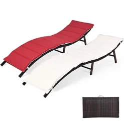 Costway Sun Lounger With Double-sided Cushioned Seat For Garden Lawn Backyard