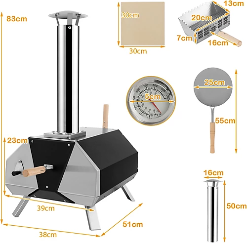 Costway Wood Fired Pizza Oven 3-Layer Stainless Steel Pizza Grill W/ Foldable Legs 2 Costway Wood Fired Pizza Oven 3-Layer Stainless Steel Pizza Grill W/ Foldable Legs - Image 2