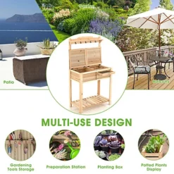 Costway Wooden Outdoor Planting Table Potting Bench W/ Flip-open Galvanized Metal Table -Outsunny Garden Zone costway wooden outdoor planting table potting bench w flip open galvanized metal table9984709887616 03c MP