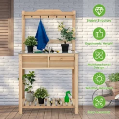 Costway Wooden Outdoor Planting Table Potting Bench W/ Flip-open Galvanized Metal Table -Outsunny Garden Zone costway wooden outdoor planting table potting bench w flip open galvanized metal table9984709887616 04c MP
