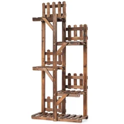 Costway Wooden Plant Stand Bonsai Shelf Free Standing W/ Multi-Layer Shelves Indoor Outdoor