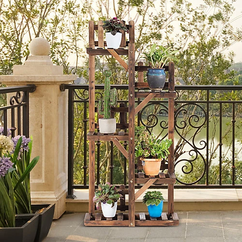 Costway Wooden Plant Stand Bonsai Shelf Free Standing W/ Multi-Layer Shelves Indoor Outdoor 4 Costway Wooden Plant Stand Bonsai Shelf Free Standing W/ Multi-Layer Shelves Indoor Outdoor - Image 4