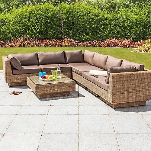Cozy Bay Chicago Rattan 6 Seater Deluxe Modular Lounge Set In 4 Seasons With Brown Cushions 1 Cozy Bay Chicago Rattan 6 Seater Deluxe Modular Lounge Set In 4 Seasons With Brown Cushions