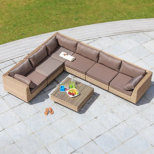 Cozy Bay Chicago Rattan 6 Seater Deluxe Modular Lounge Set In 4 Seasons With Brown Cushions 3 Cozy Bay Chicago Rattan 6 Seater Deluxe Modular Lounge Set In 4 Seasons With Brown Cushions - Image 3
