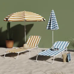 Curacao Golden Apricot Cabana Striped Sun Lounger -Outsunny Garden Zone curacao golden apricot cabana striped sun lounger5059340677330 02i