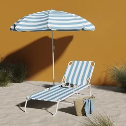 Curacao Still Water Blue Cabana Striped Sun Lounger