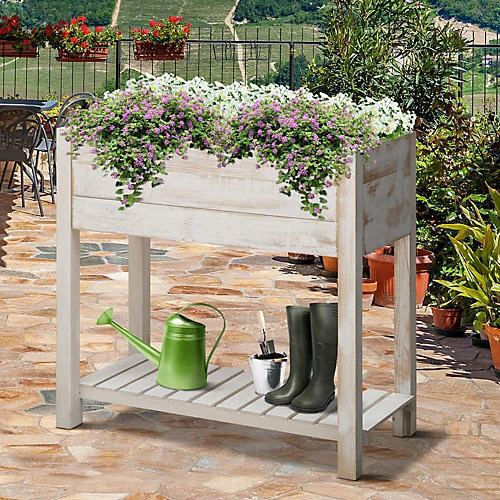Elevated Wooden Planter Garden Grow Box With 2 Tiers, 4 Pockets, 81x40x79cm 1 Elevated Wooden Planter Garden Grow Box With 2 Tiers, 4 Pockets, 81x40x79cm