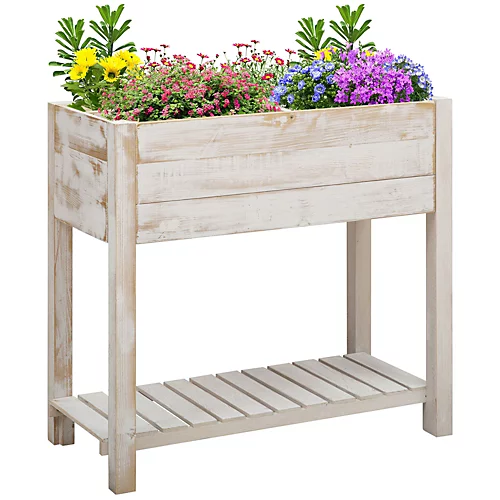 Elevated Wooden Planter Garden Grow Box With 2 Tiers, 4 Pockets, 81x40x79cm 2 Elevated Wooden Planter Garden Grow Box With 2 Tiers, 4 Pockets, 81x40x79cm - Image 2