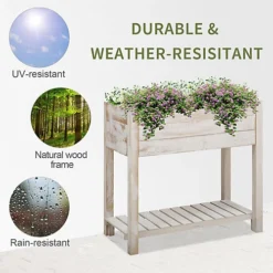 Elevated Wooden Planter Garden Grow Box With 2 Tiers, 4 Pockets, 81x40x79cm 7 Elevated Wooden Planter Garden Grow Box With 2 Tiers, 4 Pockets, 81x40x79cm -Outsunny Garden Zone elevated wooden planter garden grow box with 2 tiers 4 pockets 81x40x79cm5056399119446 06c MP