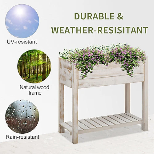 Elevated Wooden Planter Garden Grow Box With 2 Tiers, 4 Pockets, 81x40x79cm 4 Elevated Wooden Planter Garden Grow Box With 2 Tiers, 4 Pockets, 81x40x79cm - Image 4