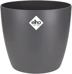 Elho Brussels Round 22cm Plastic Plant Pot In Anthracite