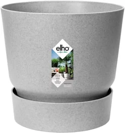 Elho Greenville Round 25cm Plastic Plant Pot In Living Concrete