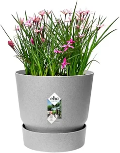 Elho Greenville Round 25cm Plastic Plant Pot In Living Concrete -Outsunny Garden Zone elho greenville round 25cm plastic plant pot in living concrete8711904345716 04c MP