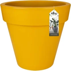 Elho Pure Round 40cm Plastic Plant Pot In Ochre