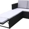 EVRE 2 Seat Rattan Garden Love Bed Furniture Set - Black For Patio Conservatory