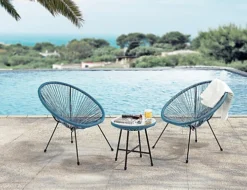 EVRE 2 Seat Teal Goa Acapulco Styled Garden Furniture Set For Bistro Patio Indoor Outdoor Balcony Garden Terrace