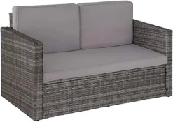 EVRE 2 Seater Outdoor Rattan Garden Love Bed Furniture Set- Grey For Patio Conservatory -Outsunny Garden Zone evre 2 seater outdoor rattan garden love bed furniture set grey for patio conservatory5060381723122 06c MP