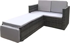EVRE 2 Seater Outdoor Rattan Garden Love Bed Furniture Set - Grey With Weather Proof Cover