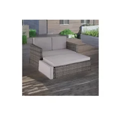 EVRE 2 Seater Outdoor Rattan Garden Love Bed Furniture Set - Grey With Weather Proof Cover -Outsunny Garden Zone evre 2 seater outdoor rattan garden love bed furniture set grey with weather proof cover5060381723047 03c MP