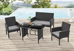 EVRE 4 Seat Porto Garden Rattan Furniture Set 4 Piece Dining Outdoor Wicker Lounge Sofa And Table Black -Outsunny Garden Zone evre 4 seat porto garden rattan furniture set 4 piece dining outdoor wicker lounge sofa and table black5056709900078 03c MP