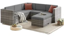 EVRE 6 Seat Grey Rattan Outdoor Garden Furniture Sofa Set - Monaco With Coffee Table And Weatherproof Cover