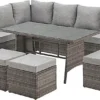 EVRE 9 Seat Marylin Corner Sofa & Dining Rattan Garden Furniture Set For Indoor Outdoor Patios Gardens Conservatories Grey