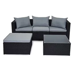 Evre Black 4 Seat Rattan Outdoor Garden Furniture Set - Malaga With Coffee Table And Weatherproof Cover
