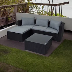 Evre Black 4 Seat Rattan Outdoor Garden Furniture Set - Malaga With Coffee Table And Weatherproof Cover -Outsunny Garden Zone evre black 4 seat rattan outdoor garden furniture set malaga with coffee table and weatherproof cover5060381727687 03c MP