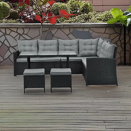 EVRE Black 8 Seater Garden Rattan Furniture Corner Dining Set - Monroe With Table Sofa Bench Stool And Weatherproof Cover 3 EVRE Black 8 Seater Garden Rattan Furniture Corner Dining Set - Monroe With Table Sofa Bench Stool And Weatherproof Cover - Image 3