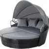 EVRE Black Bali Day Bed Outdoor Garden Furniture Set With Canopy And Cover