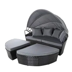 EVRE Black Bali Day Bed Outdoor Garden Furniture Set With Canopy And Cover -Outsunny Garden Zone evre black bali day bed outdoor garden furniture set with canopy and cover5060381727663 03c MP